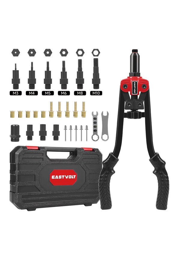 Rivet Nut Tool Kit, Eastvolt 14-Inch 3 in 1 Hand Rivet Gun with 6 Metric Mandrels M3 M4 M5 M6 M8 M10, Rivet Bolt Tool with 3 Metric Bolt Mandrels and Rugged Carrying Case