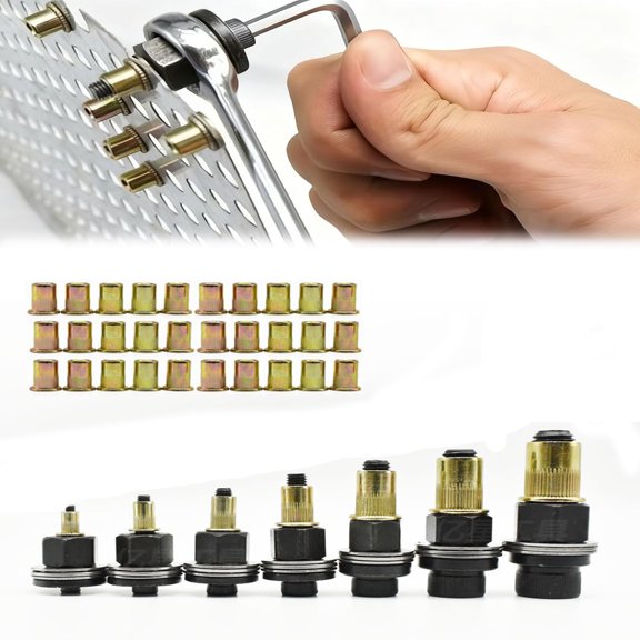 Rivet Nut Tool Kit, Hand Riveter Set with M3-M12 Mandrels and Assorted Nuts, Professional Threaded Insert Tool for Automotive and Metalworking