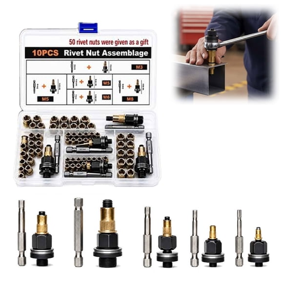 Rivet Nut Tool Kit M3 M4 M5 M6 M8, Head Rivet Nut Set for Automotive Repair, Metal Fabrication & Machinery Maintenance
