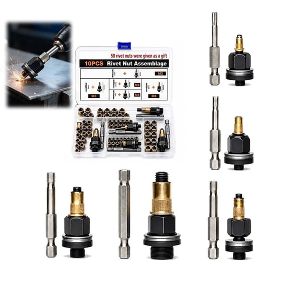Rivet Nut Tool Kit, M3 M4 M5 M6 M8 Rivnut Tool Set with Mandrels, Manual Nutsert Tool for Automotive Repair, Metal Fabrication, Machinery Maintenance