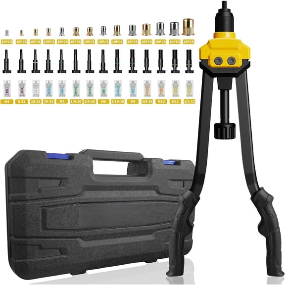 Rivet Nut Tool Rivet Nut Kit, 16" Rivnut Tool Kit with 14 Metric & SAE Mandrels Rivet Nut Assortment Kit with 140 Rivet Nuts, Hand Riveters Nutsert Tool Kit with Durable Blow Molded Case