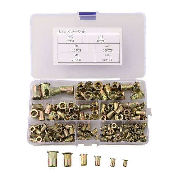 Rivet Nuts,150Pcs Rivet Nut Assortment Kit,Zinc Plated Nutsert,6 Types