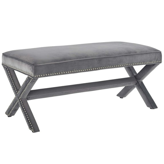 Modway Rivet 19" Performance Velvet Bench in Gray and Silver