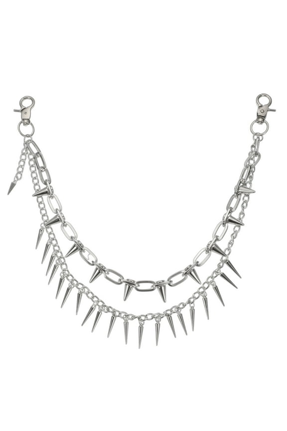Rivet Spike Punk Pants Chain, Belt Wallet Double Chain with Lobster Clasps for Hip Hop Accessories (Silver Tone)