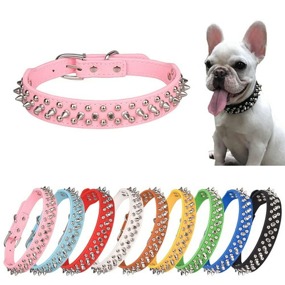 Rivet dog collar fashion leather dog collar, pet collar is smooth and adjustable for medium to large dogs/Pink