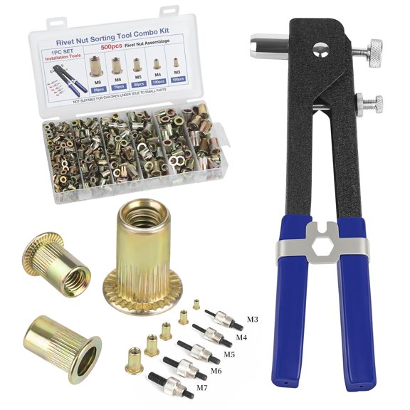 Rivet nut Tool kit,rivnut Tool,500Pcs Metric Rivet Nut Combination (M3/M4/M5/M6/M8) Nutsert Tool kitSuitable for Automotive, Marine, Decoration, Furniture, Industry, Rivet nut Set