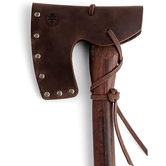 Riveted Axe Head Sheath with String, Protector Case, Blade Safety Sleeve, Lumberjack, Camping Accessories, Full Grain Leather, Handmade, Bourbon Brown$$