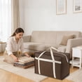 thumbnail image 1 of Rivets Reinforced Luggage Storage Bag Non Woven Large Capacity Moving Organizer Waterproof Quilt Blanket Clothes Packing Tote With Handles Brown Multi Size, 1 of 6