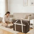 thumbnail image 1 of Rivets Reinforced Luggage Storage Bag Non Woven Large Capacity Moving Organizer Waterproof Quilt Blanket Clothes Packing Tote With Handles Brown Multi Size, 1 of 6