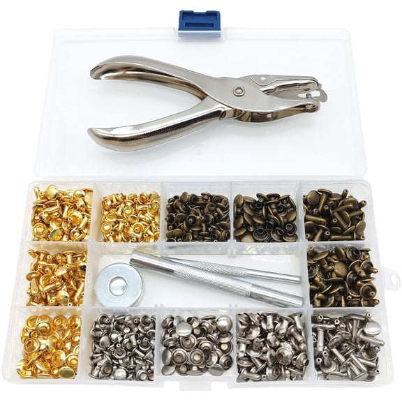 Rivets for Leather, 300 Sets Double Cap Rivets 3 Sizes 3 Colors and 4 Fixing Tools DIY Leather Craft Clothes Bags