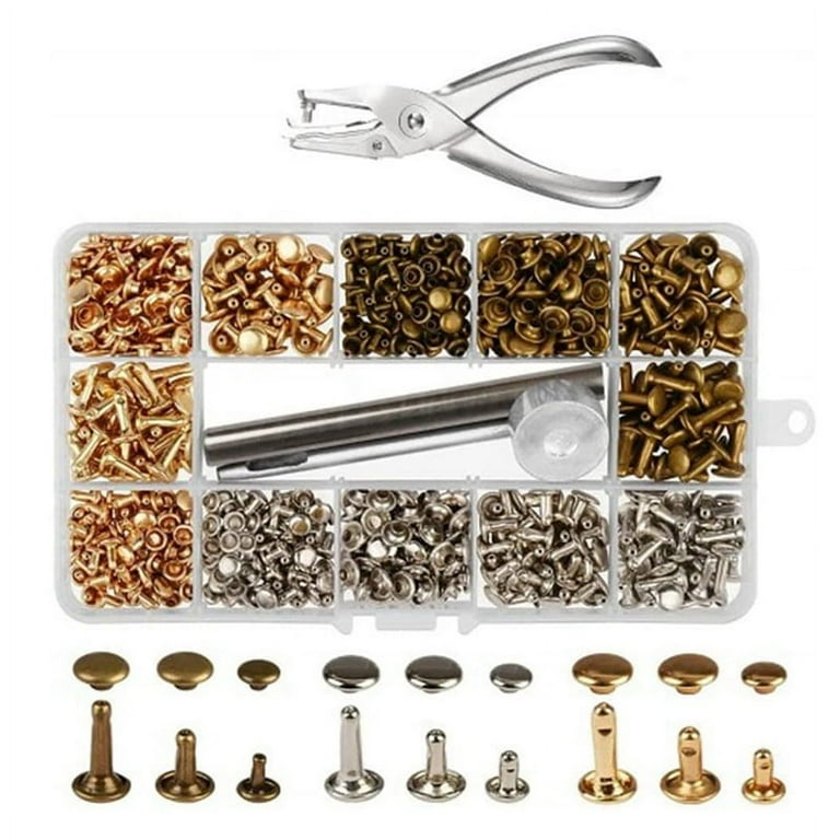 Rivets for Leather, 300 Sets Double Cap Rivets 3 Sizes 3 Colors and 4  Fixing Tools DIY Leather Craft Clothes Bags