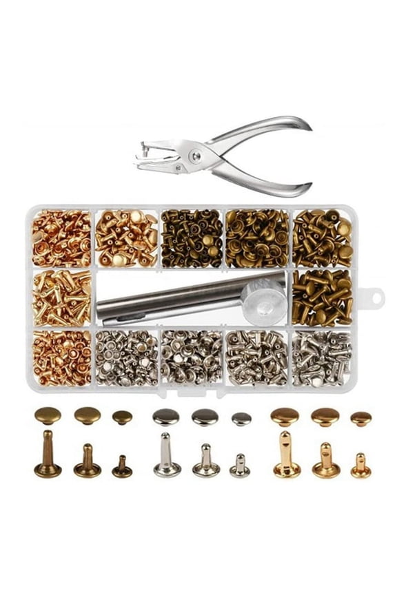 Rivets for Leather, 300 Sets Double Cap Rivets 3 Sizes 3 Colors and 4 Fixing Tools DIY Leather Craft Clothes Bags