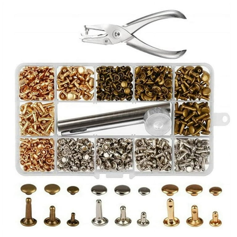 Rivets for Leather 300 Sets Double Cap Rivets 3 Sizes 3 Colors and 4 Fixing Tools DIY Leather Craft Clothes Bags
