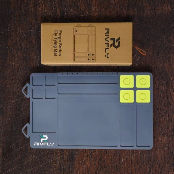 Rivfly Forge Series Magnetic Fly Tying Mat with Tool Slots and Hook Zones, Fly Tying Bench Organizer, Non-Slip PVC Rubber Base