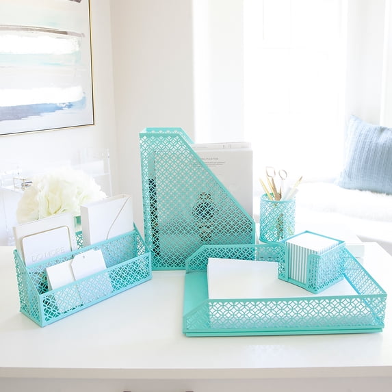 Riviera 5 Piece Aqua Desk Organizer Set