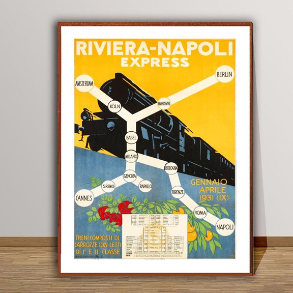 Riviera Napoli Express Vintage Italian Travel Poster - Retro Transport Poster Gift Idea Wall Decor Art