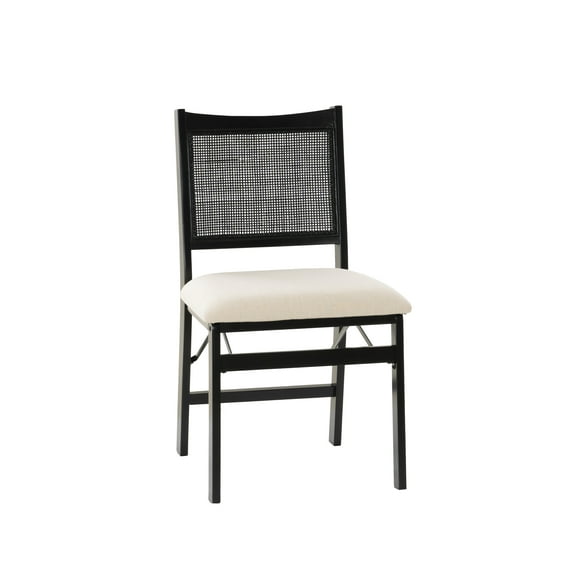 Riviera Rattan Back Folding Chair with Upholstered Seat, Black