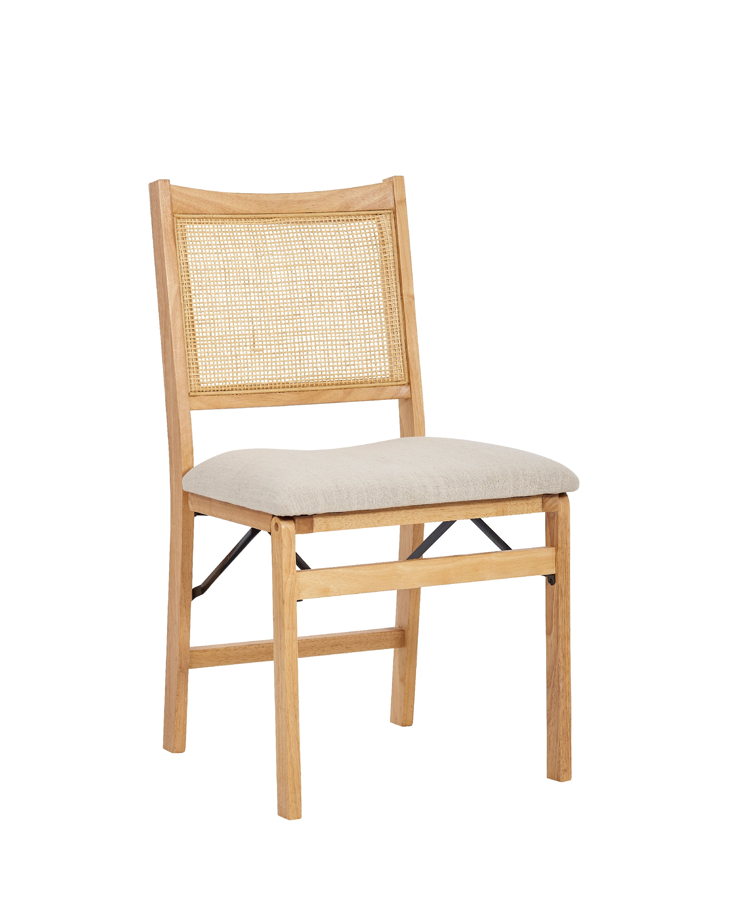 Riviera Rattan Back Folding Chair with Upholstered Seat, Natural