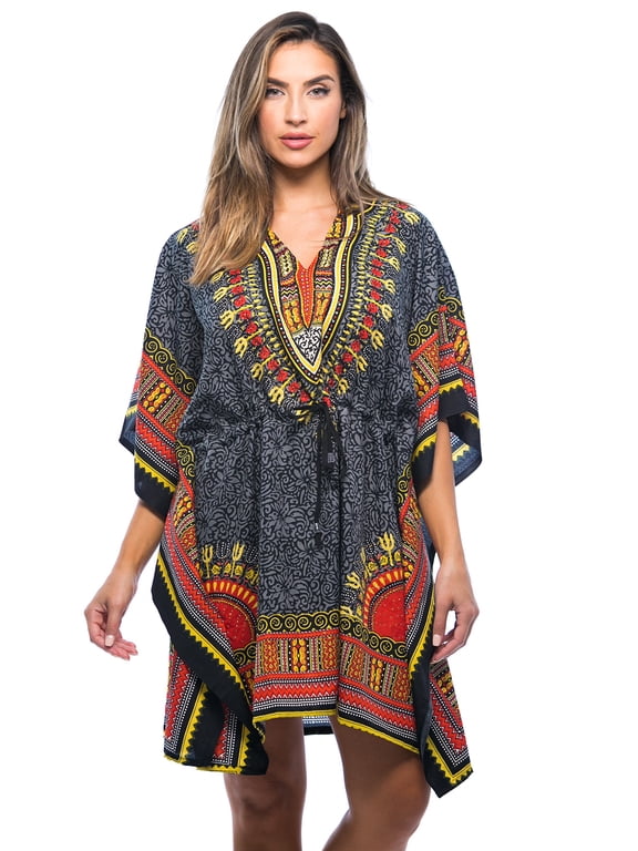 African Print Dashiki Caftan for Women (Black Dashiki, 2X-3X)