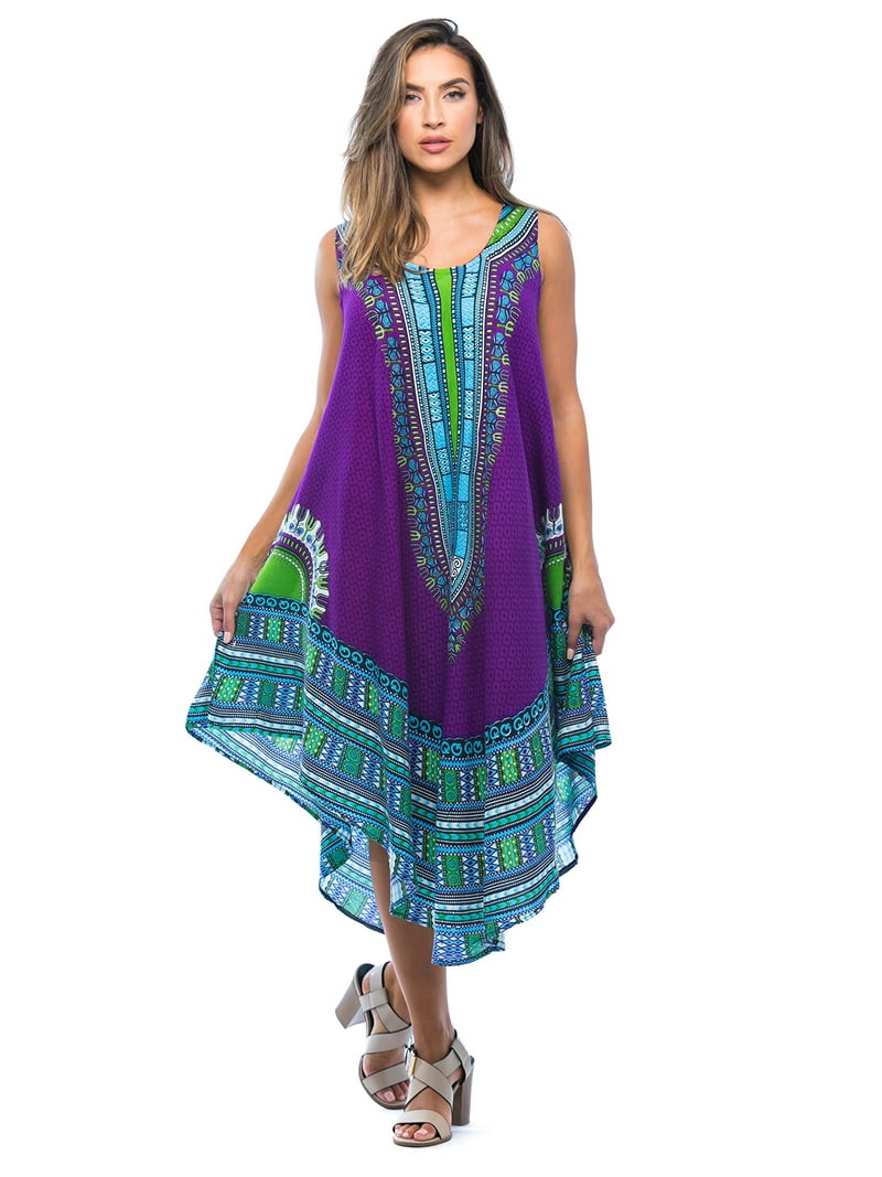 Riviera Sun African Print Dashiki Dress for Women (Purple, Plus) Riviera Sun African Print Dashiki Dress for Women (Purple, Plus)