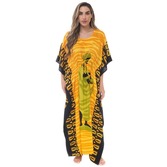Riviera Sun African Print Dashiki Maxi Caftan for Women (Rasta Print 1, Large / X-Large)