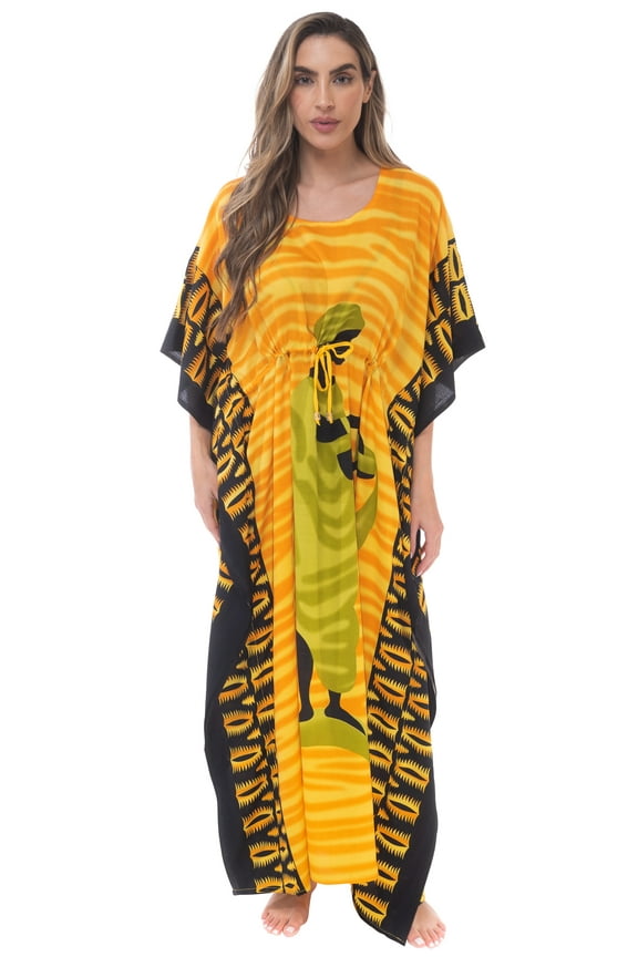 African Print Dashiki Maxi Caftan for Women (Rasta Print 1, Small / Medium)
