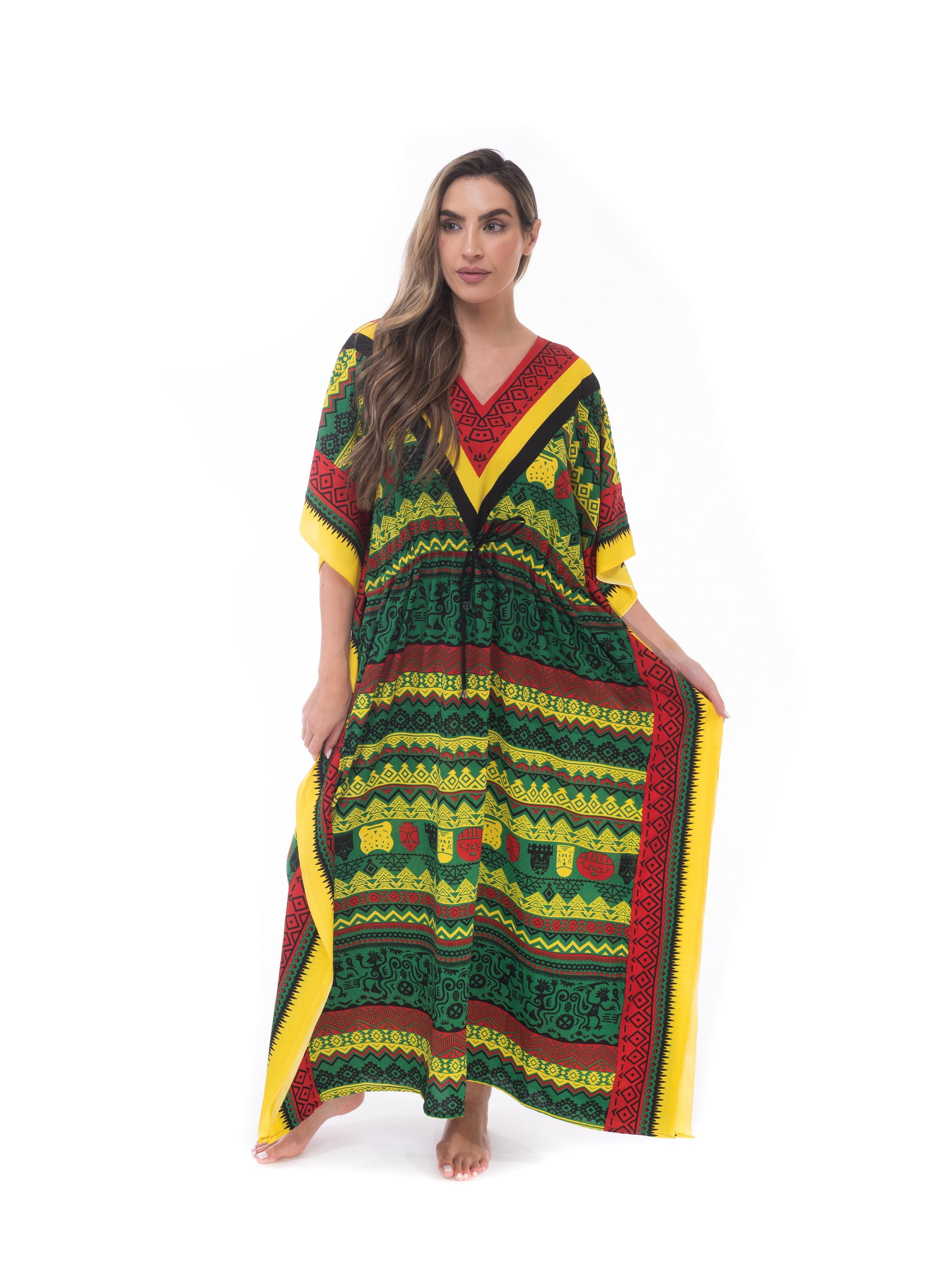 Riviera Sun African Print Dashiki Maxi Caftan for Women (Rasta Print 2 ...