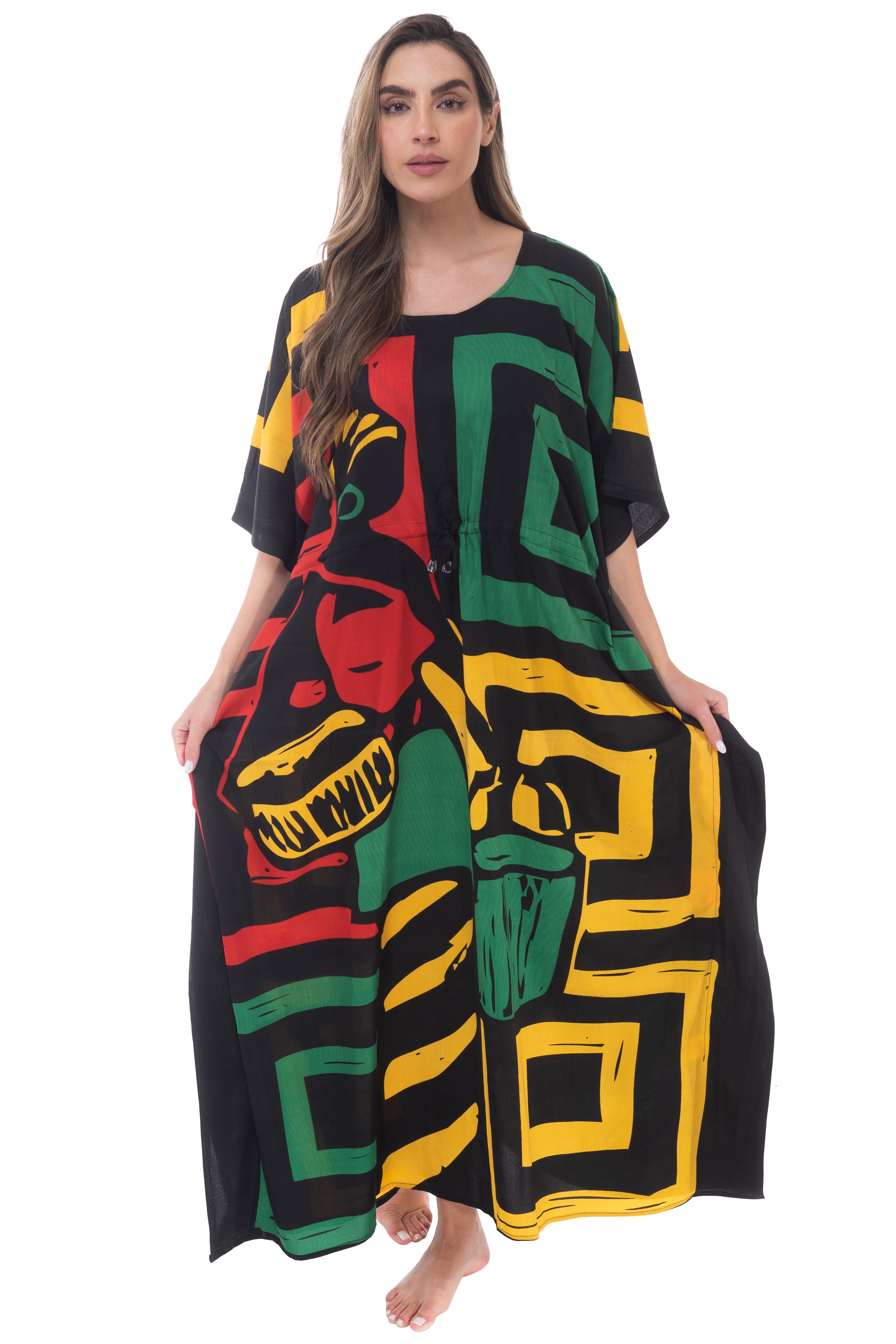 Riviera Sun African Print Dashiki Maxi Caftan for Women (Rasta Print 4 ...