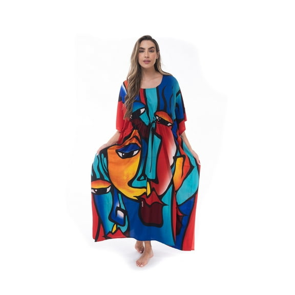 Riviera Sun African Print Dashiki Maxi Caftan for Women (Rasta Print 8, 2X / 3X)