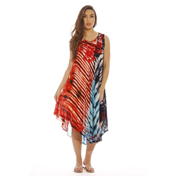 Riviera Sun American Flag Dress / Summer Dresses / Swimsuit Cover Up (Americana Tie Dye, 3X)