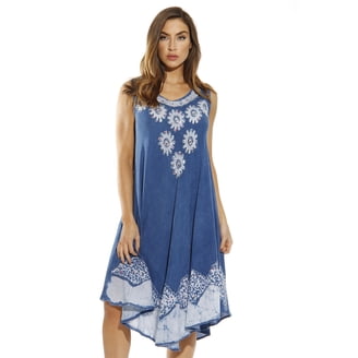 raya sun denim dress Raya Sun Chambray Blue Denim Look Dress Women 1X Embroidery Lace Button