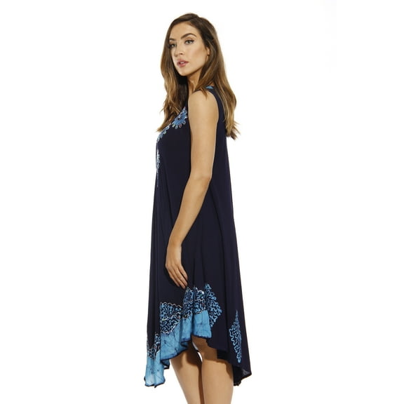 Riviera Sun Batik Embroidered Dress Sundresses for Women (Navy / Blue, Small)