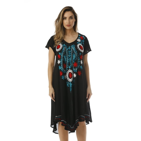 Riviera Sun Batik Tie Dye Summer Dress Beach Cover Up (Black Crepe, 2X)