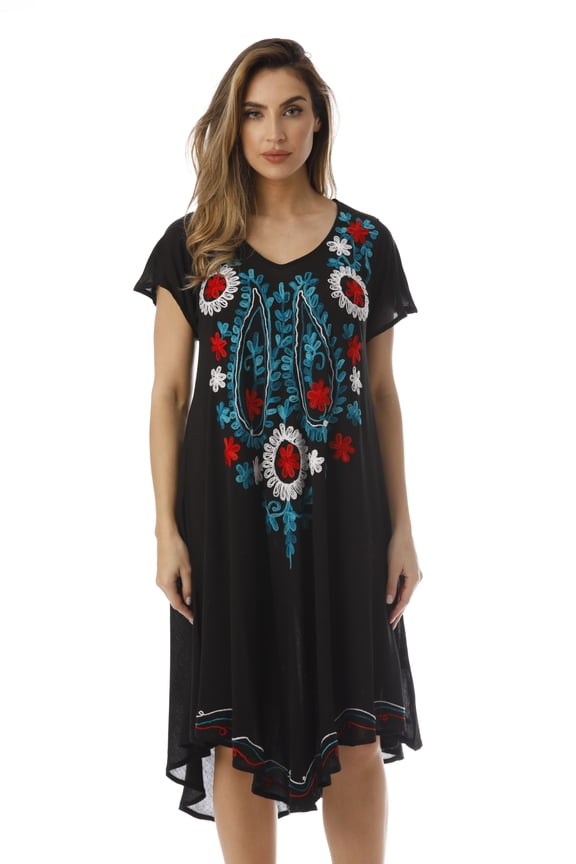 Batik Tie Dye Summer Dress Beach Cover Up (Black Crepe, Large)