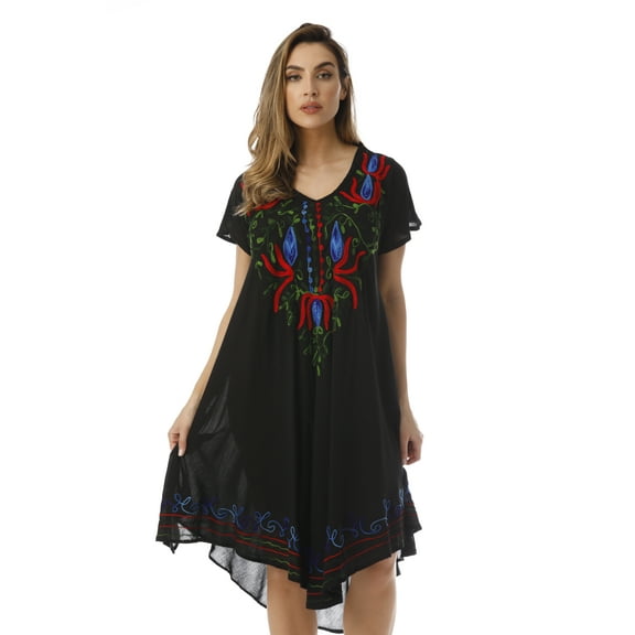 Riviera Sun Batik Tie Dye Summer Dress Beach Cover Up  (Black, Small)