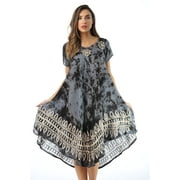 Riviera Sun Batik Tie Dye Summer Dress Beach Cover Up (Black / White, Small)