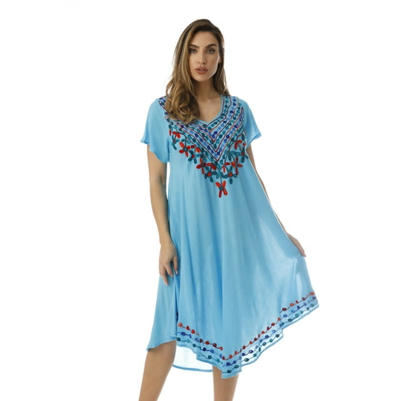Riviera Sun Batik Tie Dye Summer Dress Beach Cover Up (Turquoise Rayon Crepe, 2X)