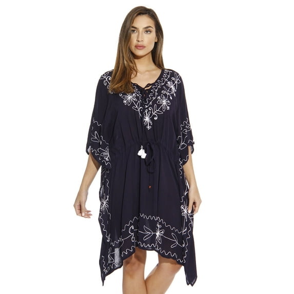 Riviera Sun Caftan / Caftans for Women (Navy / White, Medium)