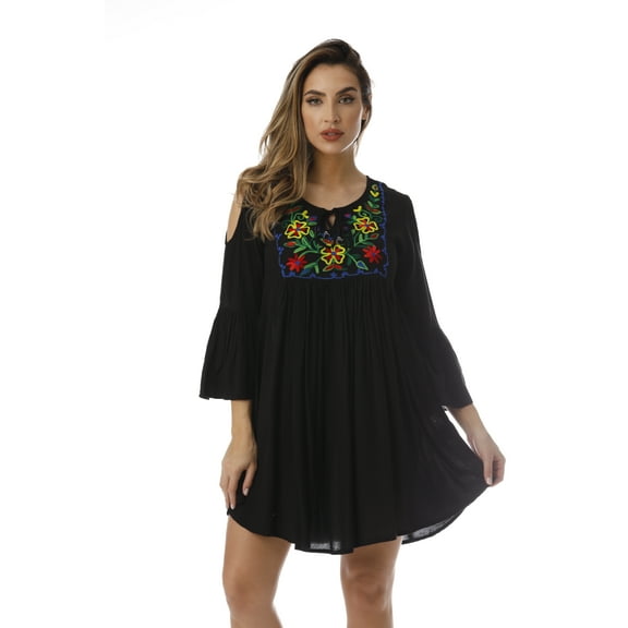 Riviera Sun Cold Shoulder Floral Embroidered Casual Dress
