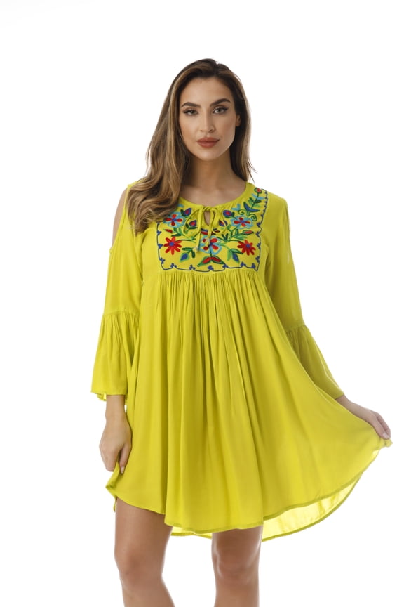 Cold Shoulder Floral Embroidered Casual Dress