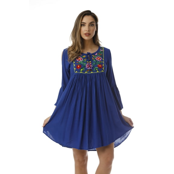 Riviera Sun Cold Shoulder Floral Embroidered Casual Dress