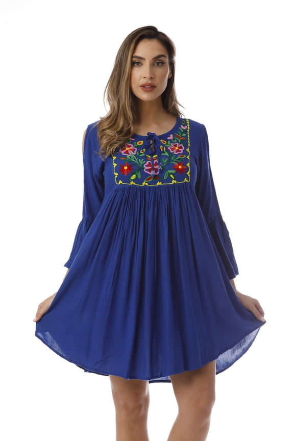 Cold Shoulder Floral Embroidered Casual Dress