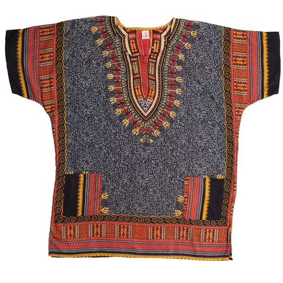 Riviera Sun Dashiki-Style Shirt for Men with Pockets – Boho Print Casual Top (Black, Small / Medium)