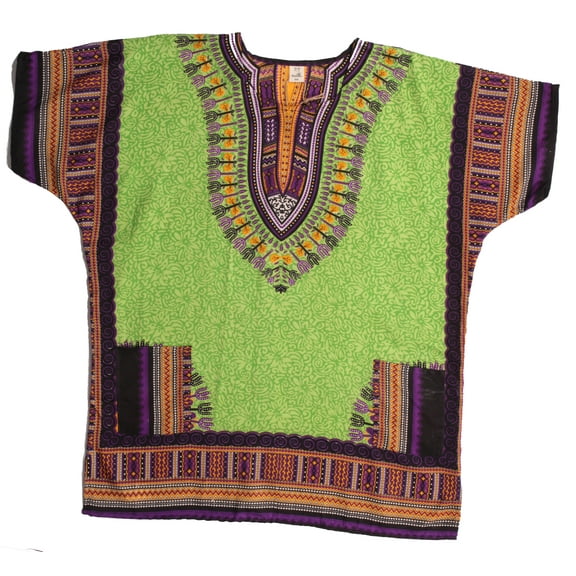 Riviera Sun Dashiki-Style Shirt for Men with Pockets – Boho Print Casual Top (Green, Large / X-Large)