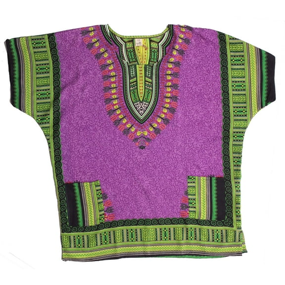 Riviera Sun Dashiki-Style Shirt for Men with Pockets – Boho Print Casual Top (Purple, Large-X-Large)