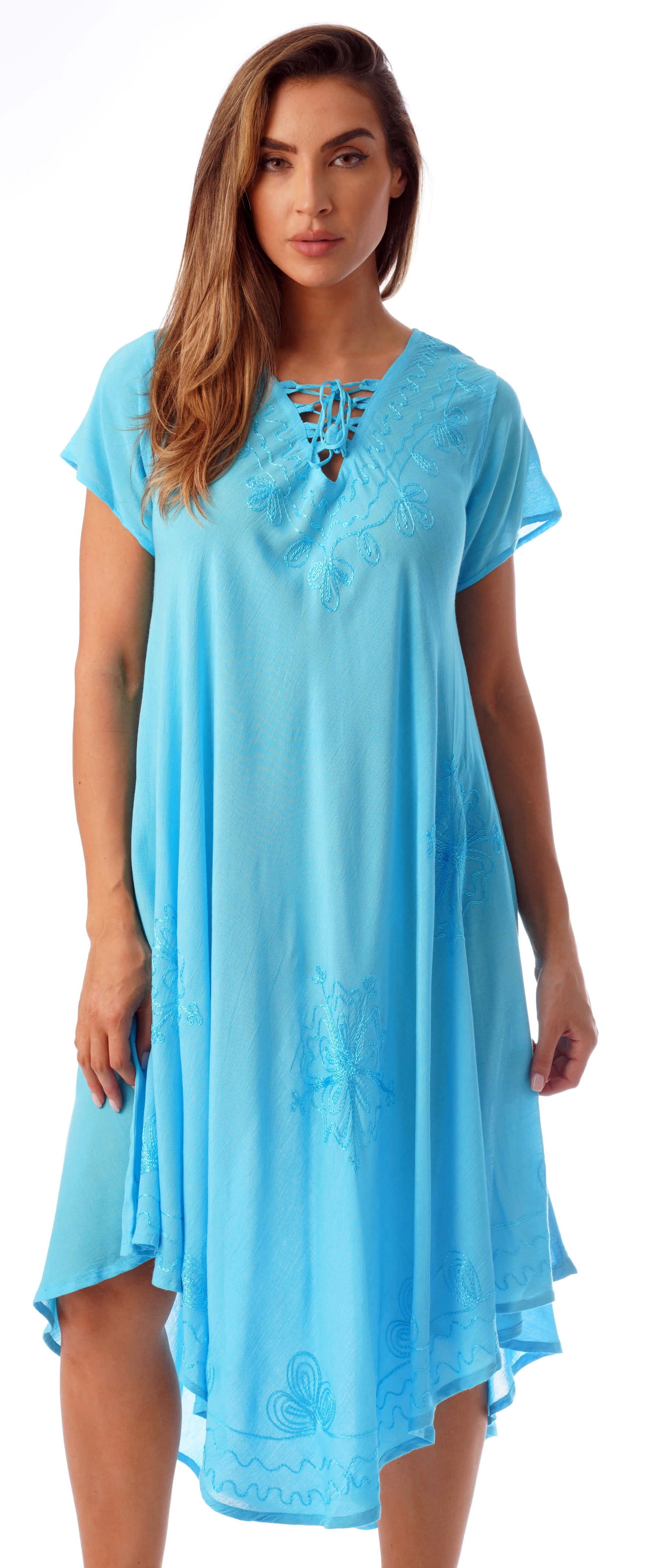 Riviera Sun Women's Maxi Sundress - Navy Turquoise Swirl, 100% Rayon, Smocked Chest, Removable Straps, Sizes S-3X
