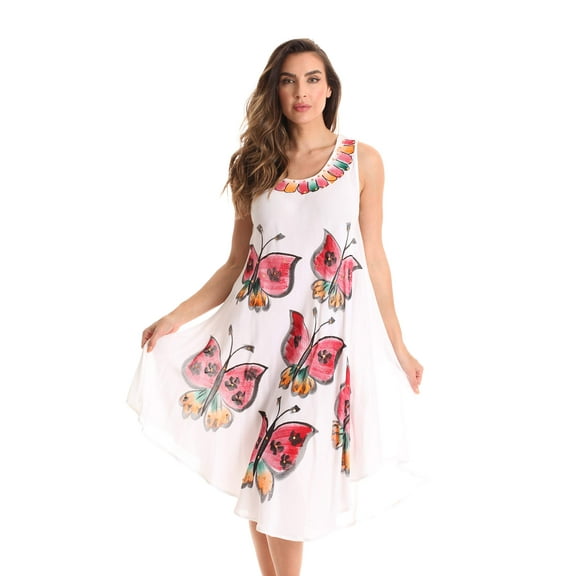 Riviera Sun Dress / Dresses for Women (White - Butterfly, 1X)