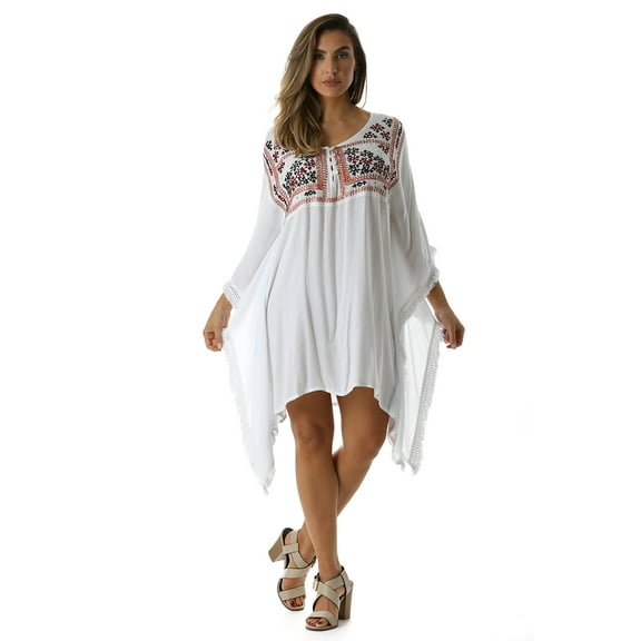 Riviera Sun Dress / Dresses for Women (White With Fringes, Large)