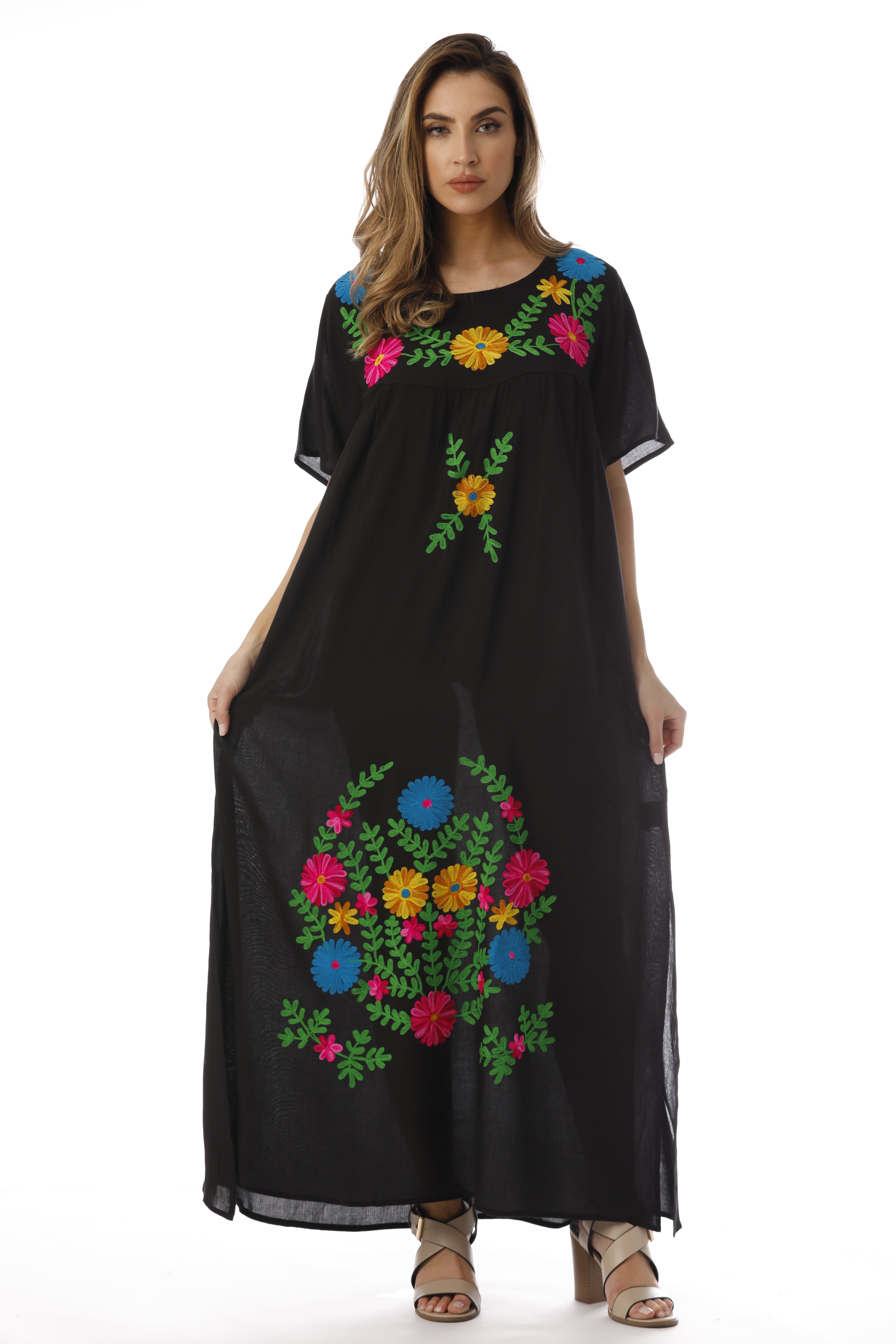 Women's Riviera Sun Dress - Fuchsia Rayon Embroidered Beach Cover Up (Size Medium)