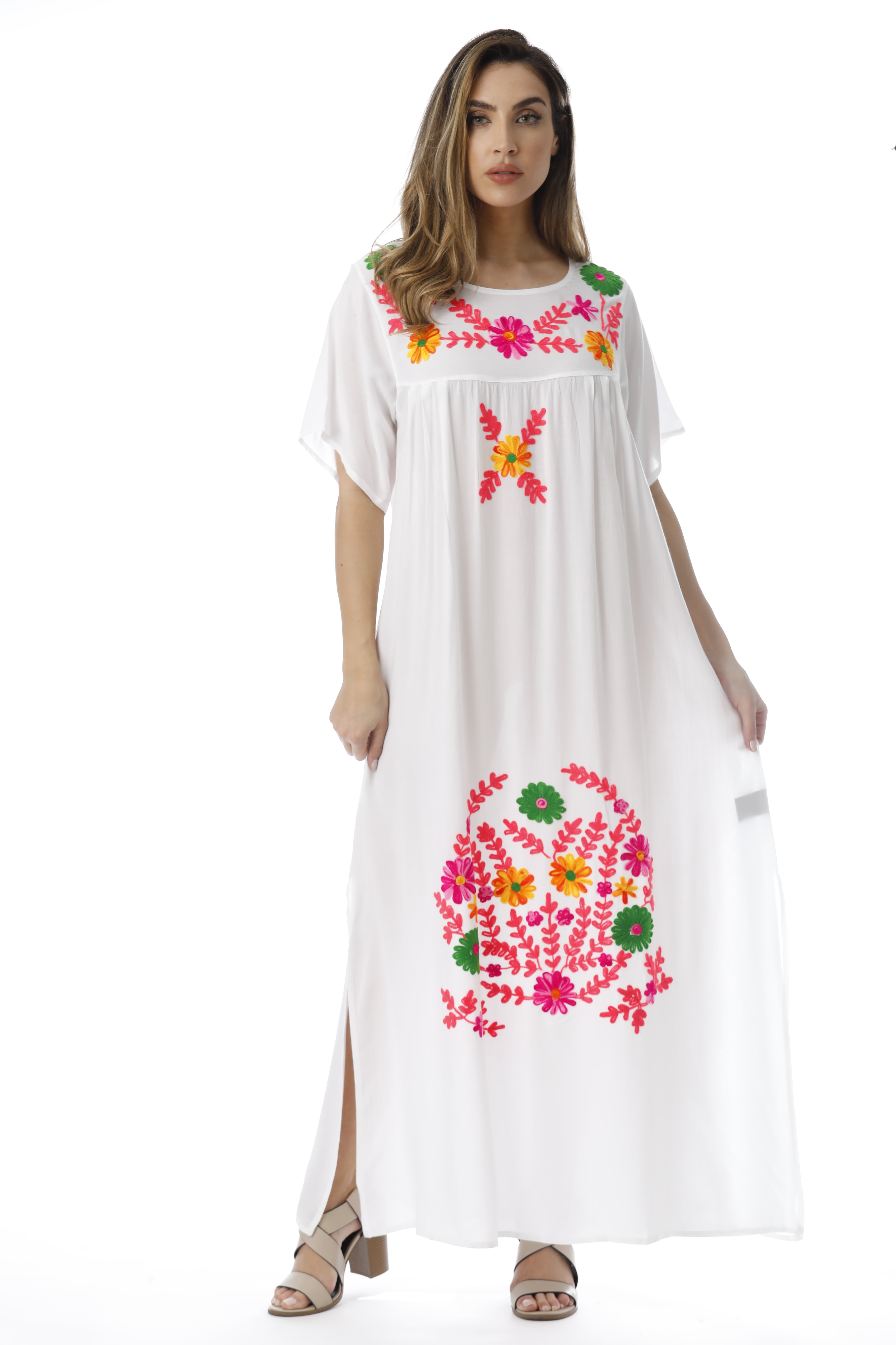 Riviera Sun Women's Embroidered Maxi Dress - 100% Rayon, Double Side Slits, Boho Mexican Dress, Sizes S-3X - View #8